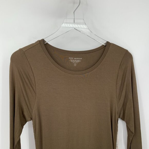 Good American midi ruched knit dress olive green fog stretch bodycon new Large 3 - Picture 3 of 5